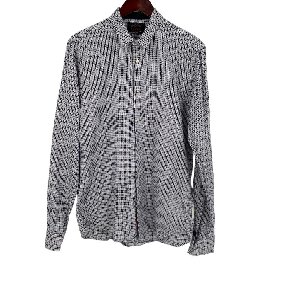 Scotch & Soda white navy blue button down shirt men’s large slim